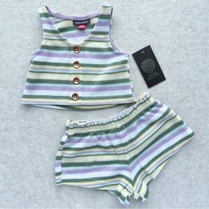 Vince Camuto Baby Girl 12 Months Striped Knit Tank & Shorts Summer Outfit NWT